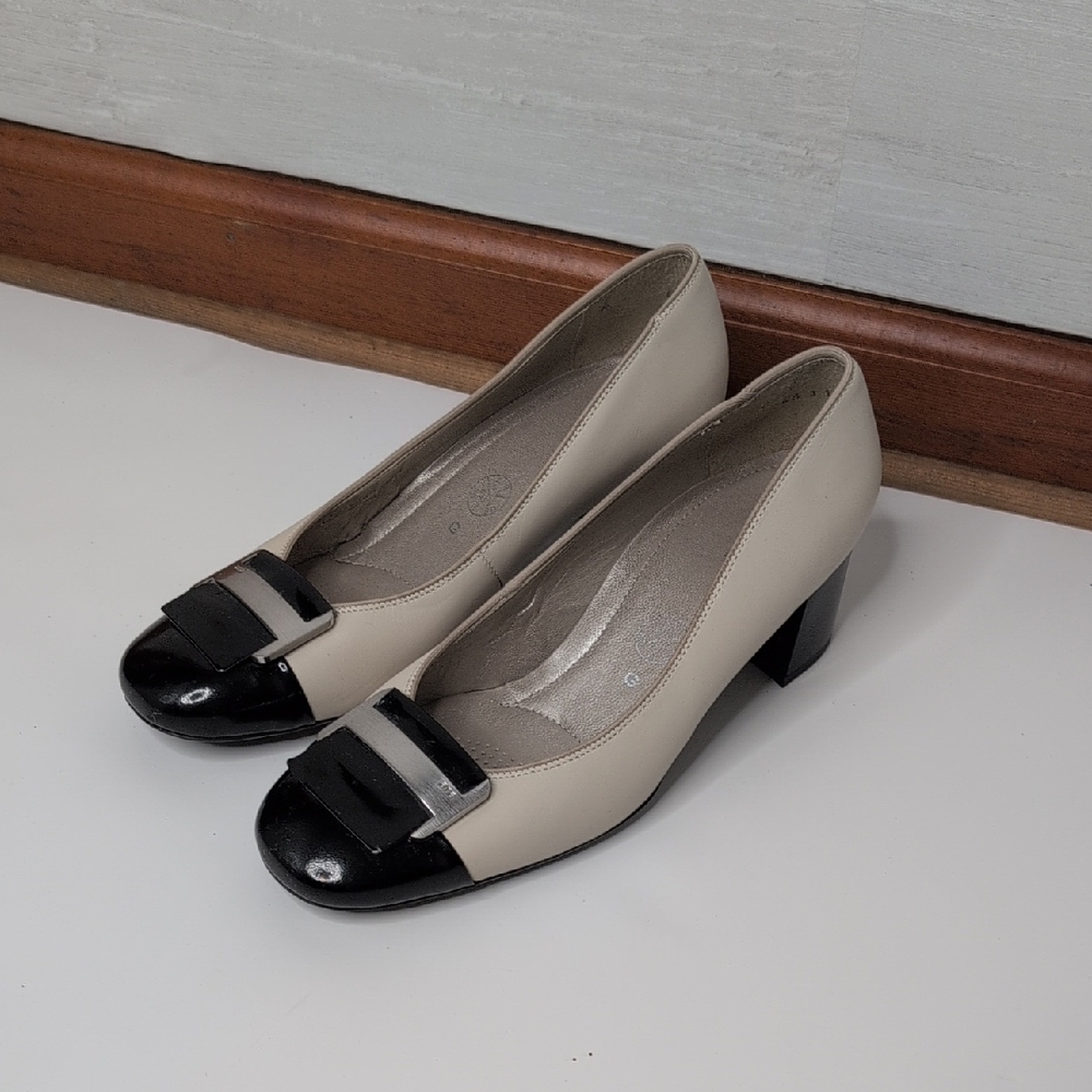 Ara Colorblock Black Patent Leather and Beige Women's Heels